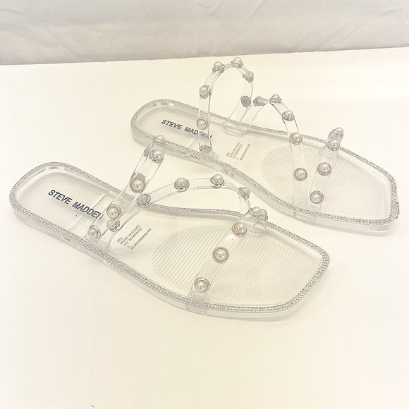 STEVE MADDEN NONII Clear/Pearl Embellished Sandals. Women's Size 7 - Picture 4 of 13
